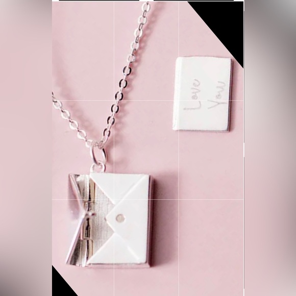 NEW Necklace LOVE YOU letter inside envelope Stainless Steel - Picture 2 of 2